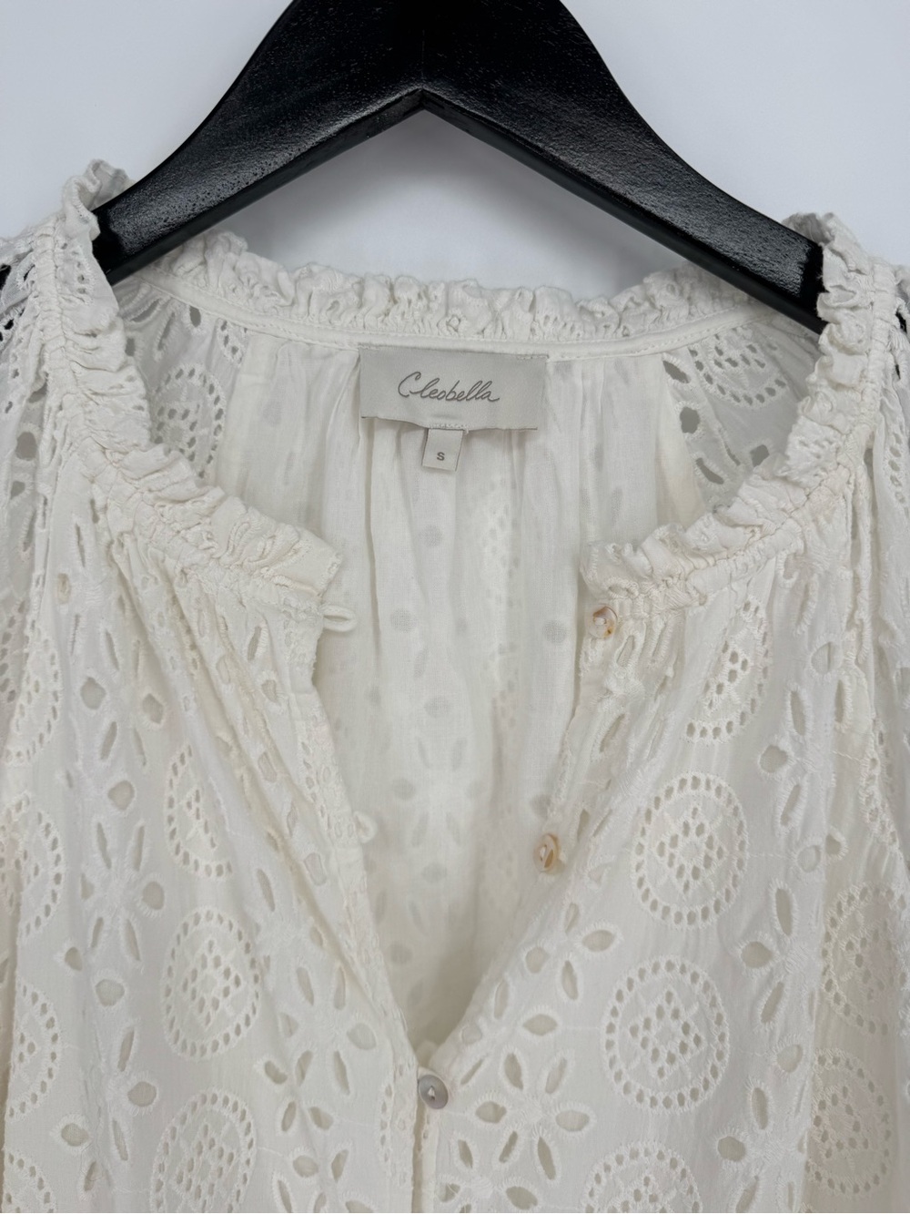 Cleobella Kate Blouse Small White Eyelet Puff Sleeve - Picture 5 of 10